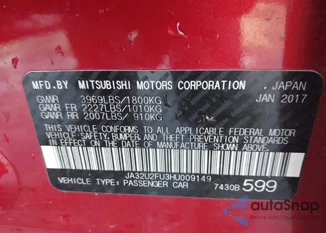2017 Mitsubishi Lancer Es/Le from USA, damaged, VIN JA32U2FU3HU009149